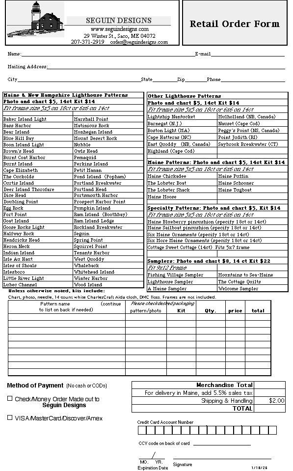 Seguin Designs Order Form